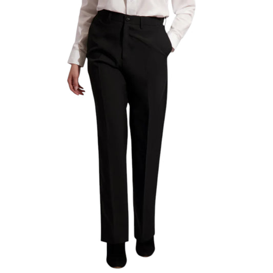 Ladies Black Universal Pant, POLY COMFORT WAIST FLAT FRONT